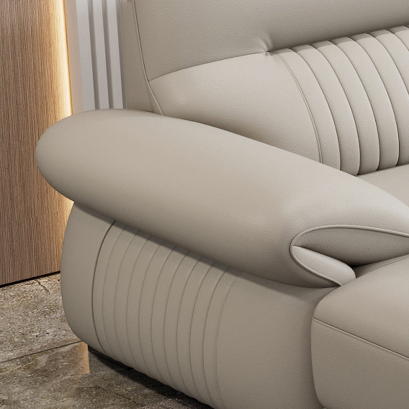 Contemporary Cream Stationary Grain Leather Square Arm Sofa & Chaise