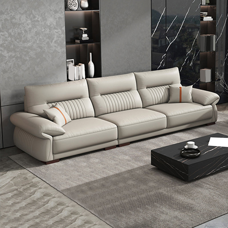 Contemporary Cream Stationary Grain Leather Square Arm Sofa & Chaise