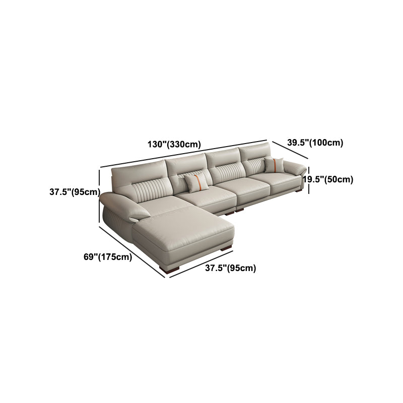 Contemporary Cream Stationary Grain Leather Square Arm Sofa & Chaise