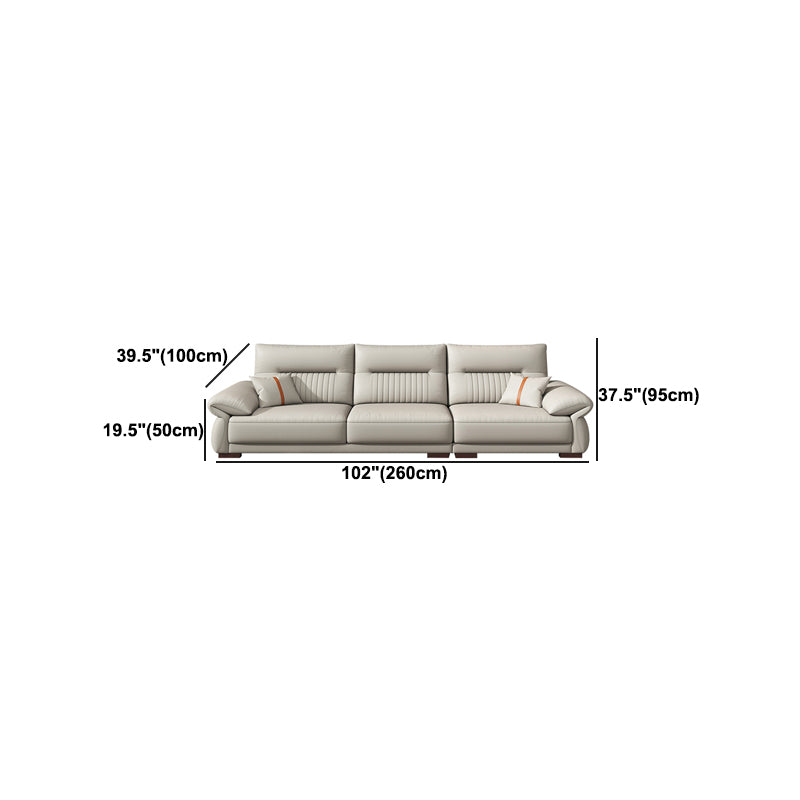 Contemporary Cream Stationary Grain Leather Square Arm Sofa & Chaise