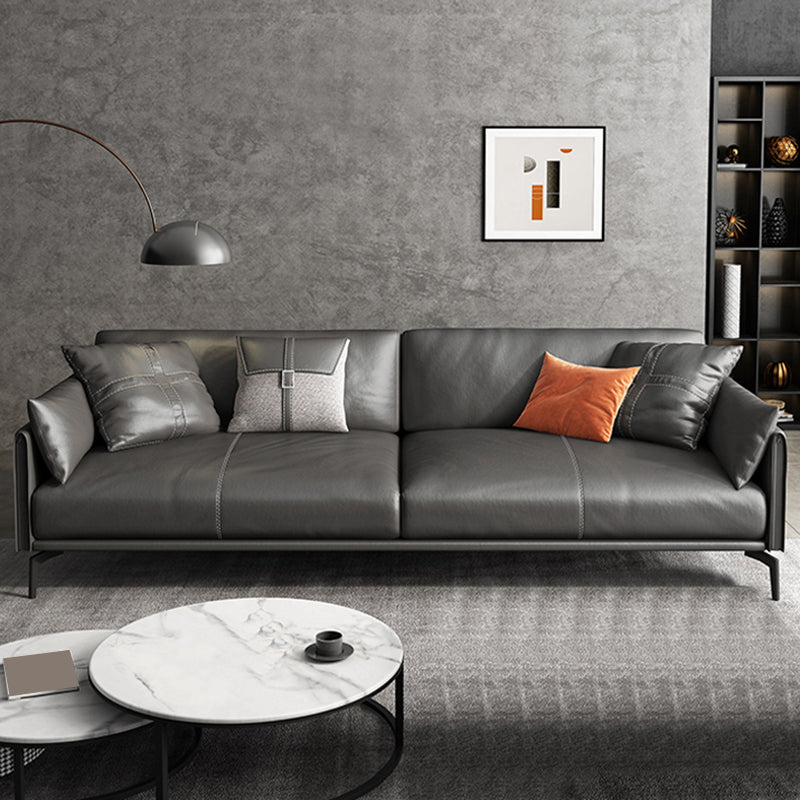 Scandinavian Dark Gray Stain-Resistant Storage Grain Leather Sofa & Chaise