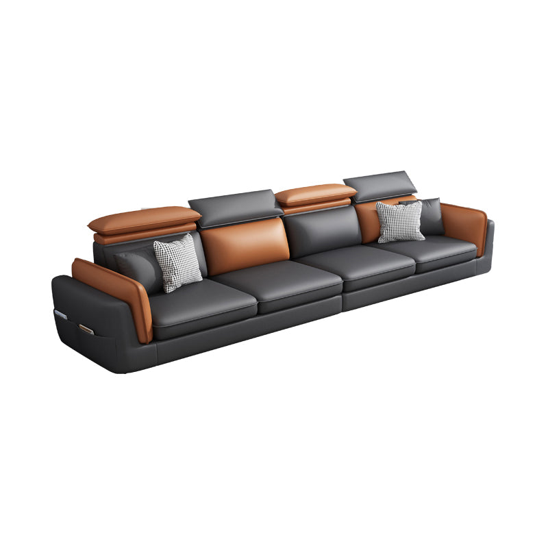 Scandinavian Dark Gray Cushion Back Faux Leather Storage Sofa & Chaise