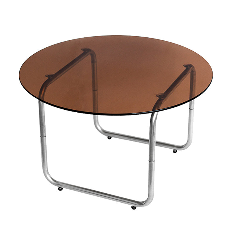 Modern Round Glass Coffee Table Stainsteel Sled Cocktail Table