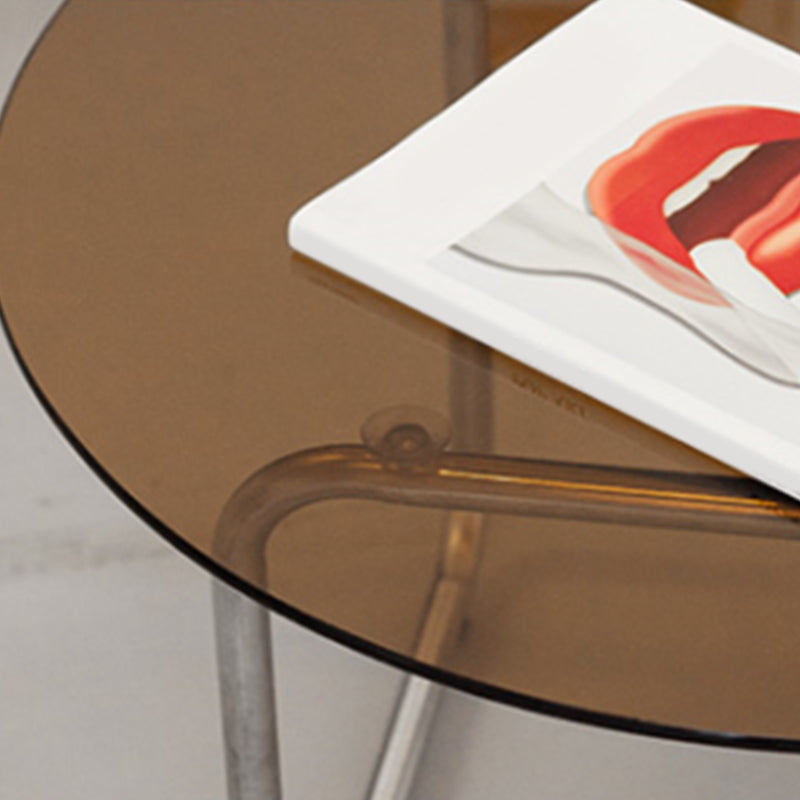 Modern Round Glass Coffee Table Stainsteel Sled Cocktail Table