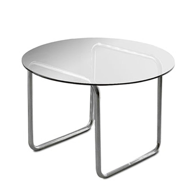 Modern Round Glass Coffee Table Stainsteel Sled Cocktail Table