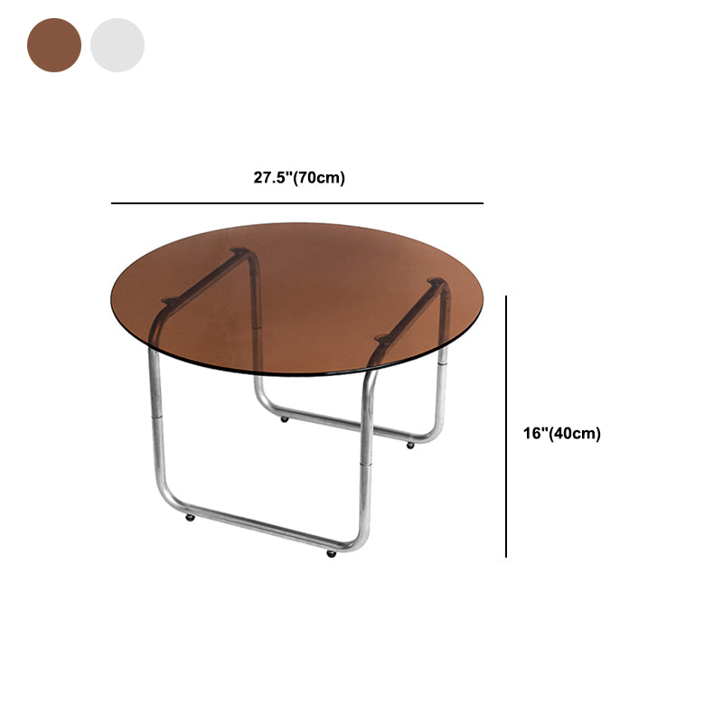 Modern Round Glass Coffee Table Stainsteel Sled Cocktail Table
