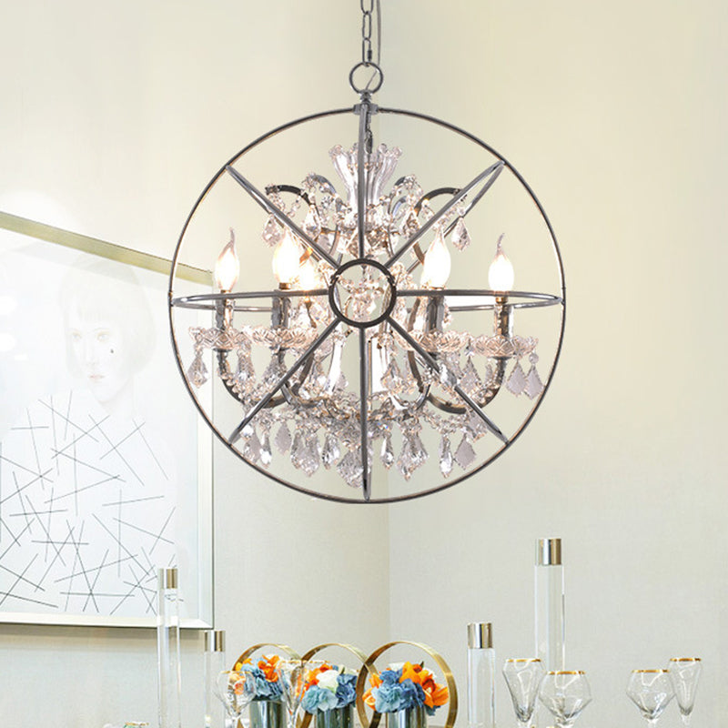 6 luci lampadario a pendente cristallino classico classico sala da pranzo in globo d'argento appiccicio