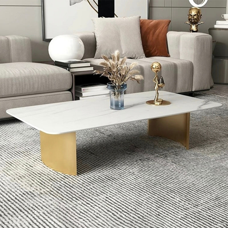 Glam 15.7" H Rectangle Slate Coffee Table Steel 2 Legs Cocktail Table