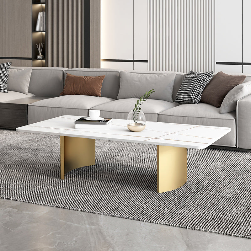 Glam 15.7" H Rectangle Slate Coffee Table Steel 2 Legs Cocktail Table