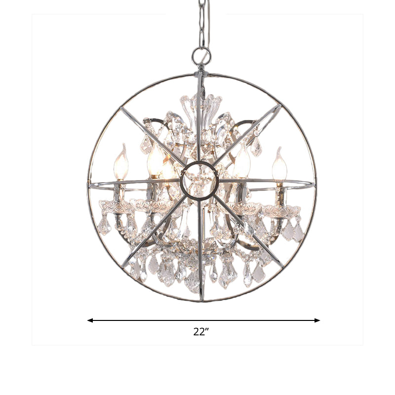 6 Lights Crystal Pendant Chandelier Classic Silver Globe Dining Room Hanging Ceiling Fixture