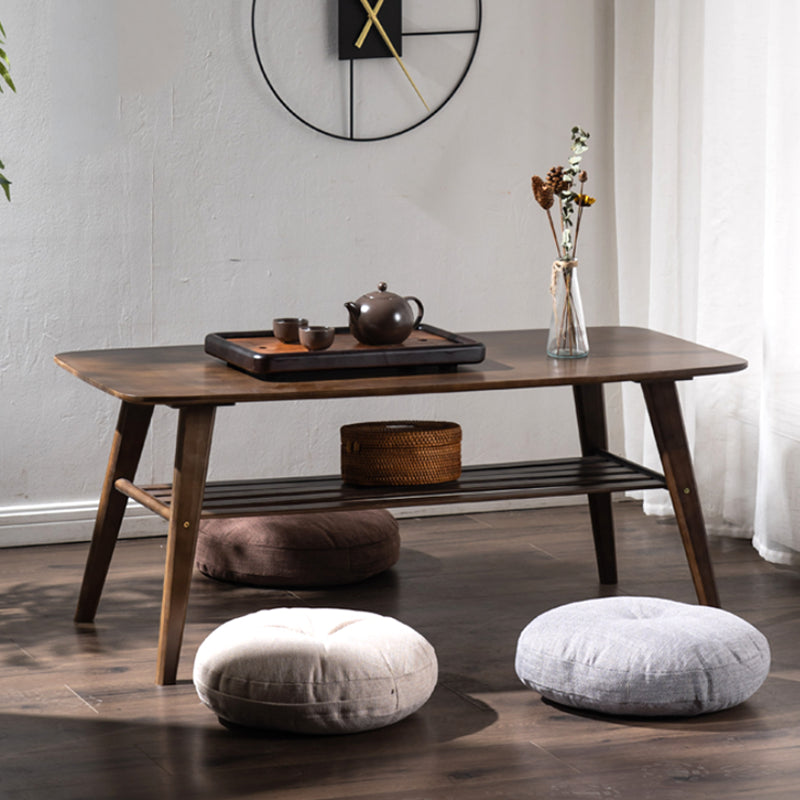 Nordic Style Rectangular Solid Wood Table 4 Legs Base with Storage Rack Coffee Table