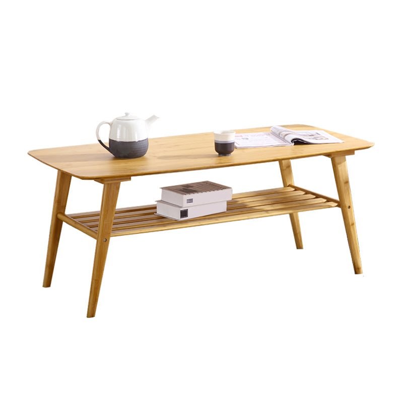 Nordic Style Rectangular Solid Wood Table 4 Legs Base with Storage Rack Coffee Table