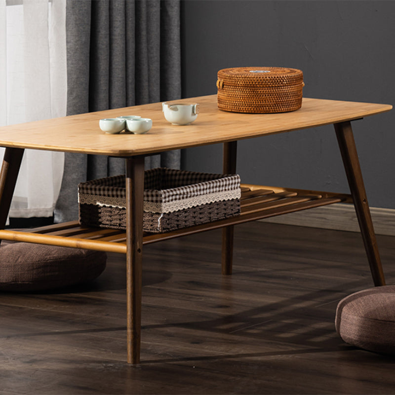 Nordic Style Rectangular Solid Wood Table 4 Legs Base with Storage Rack Coffee Table