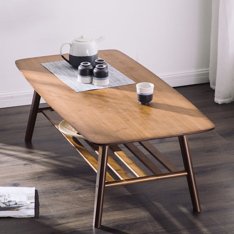Nordic Style Rectangular Solid Wood Table 4 Legs Base with Storage Rack Coffee Table