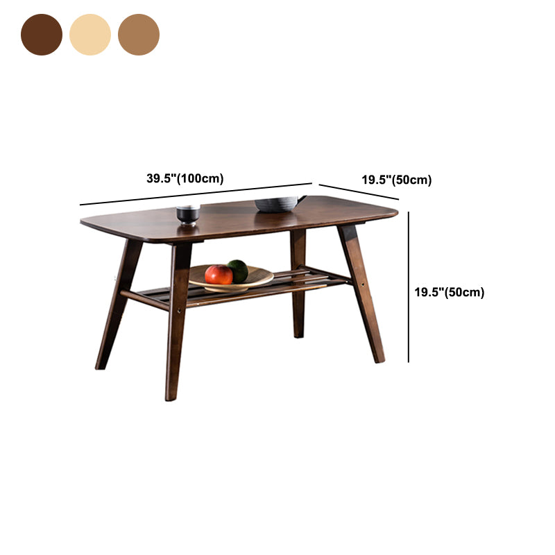 Nordic Style Rectangular Solid Wood Table 4 Legs Base with Storage Rack Coffee Table