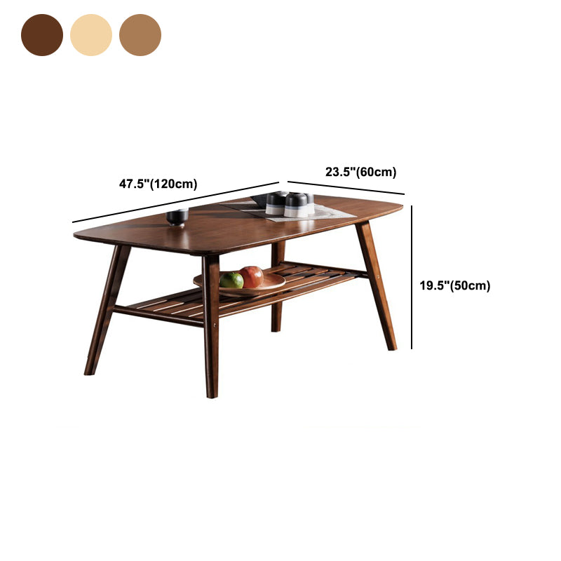 Nordic Style Rectangular Solid Wood Table 4 Legs Base with Storage Rack Coffee Table