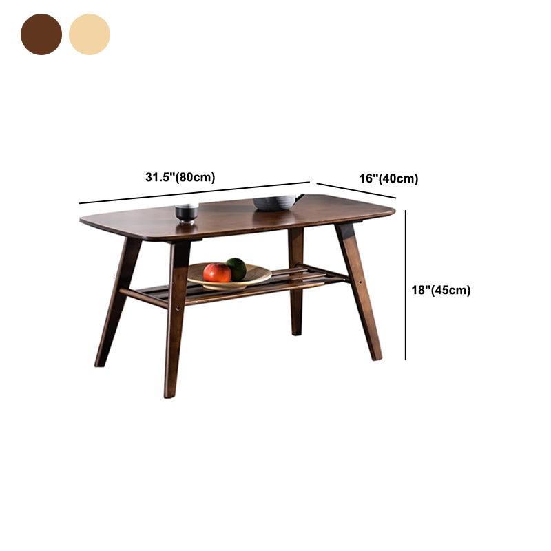 Nordic Style Rectangular Solid Wood Table 4 Legs Base with Storage Rack Coffee Table