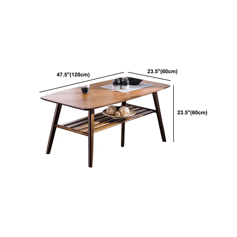 Nordic Style Rectangular Solid Wood Table 4 Legs Base with Storage Rack Coffee Table