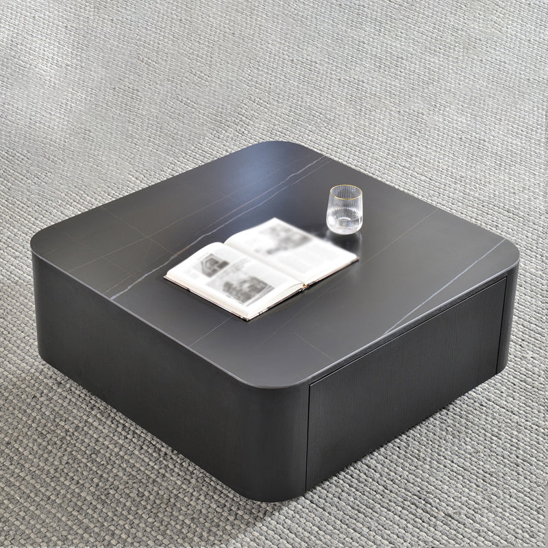 Square Square Block Base Design Slate Plate Table Plate with Drawer Coffee Table