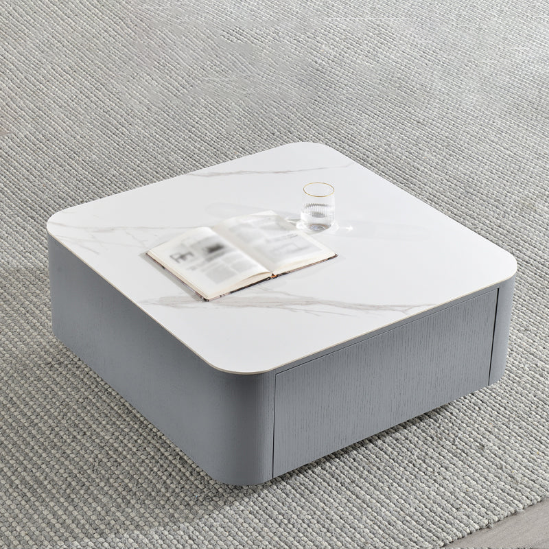 Square Square Block Base Design Slate Plate Table Plate with Drawer Coffee Table
