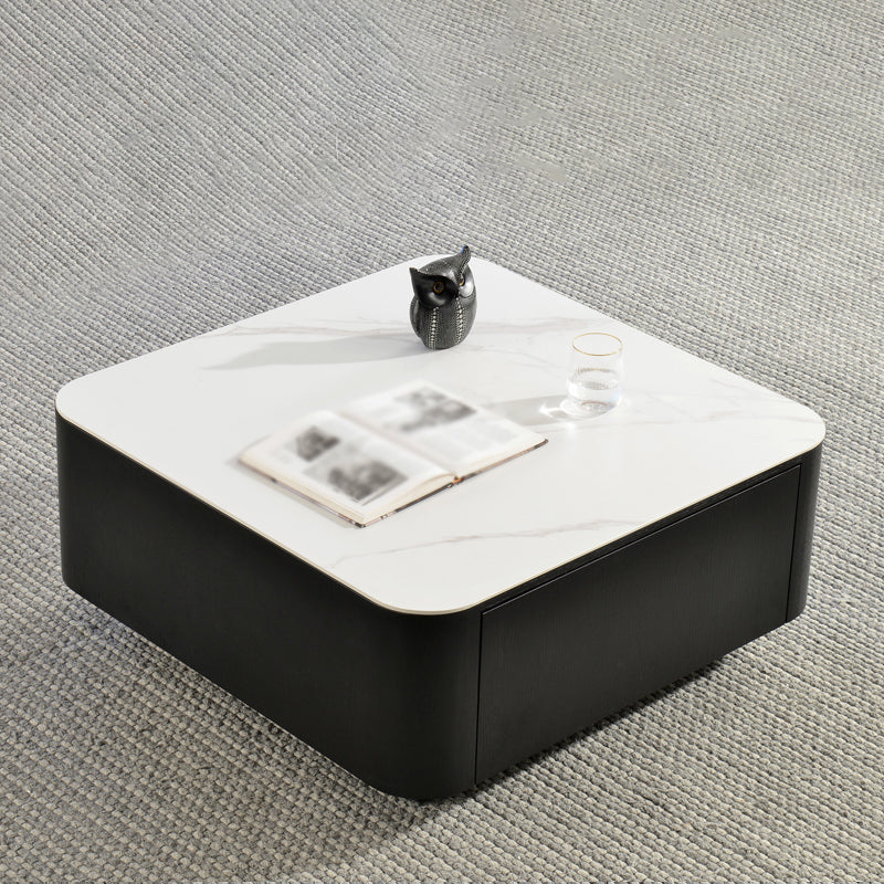 Square Square Block Base Design Slate Plate Table Plate with Drawer Coffee Table