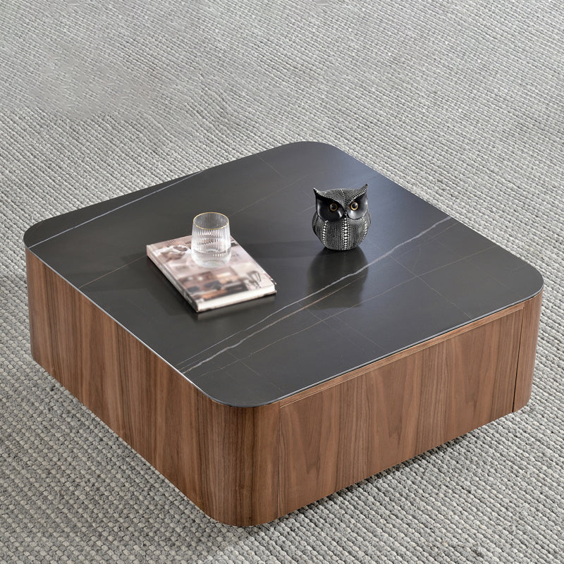 Square Square Block Base Design Slate Plate Table Plate with Drawer Coffee Table