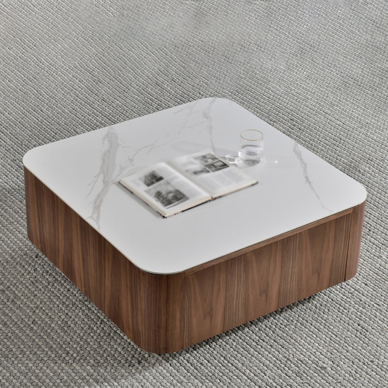 Square Square Block Base Design Slate Plate Table Plate with Drawer Coffee Table