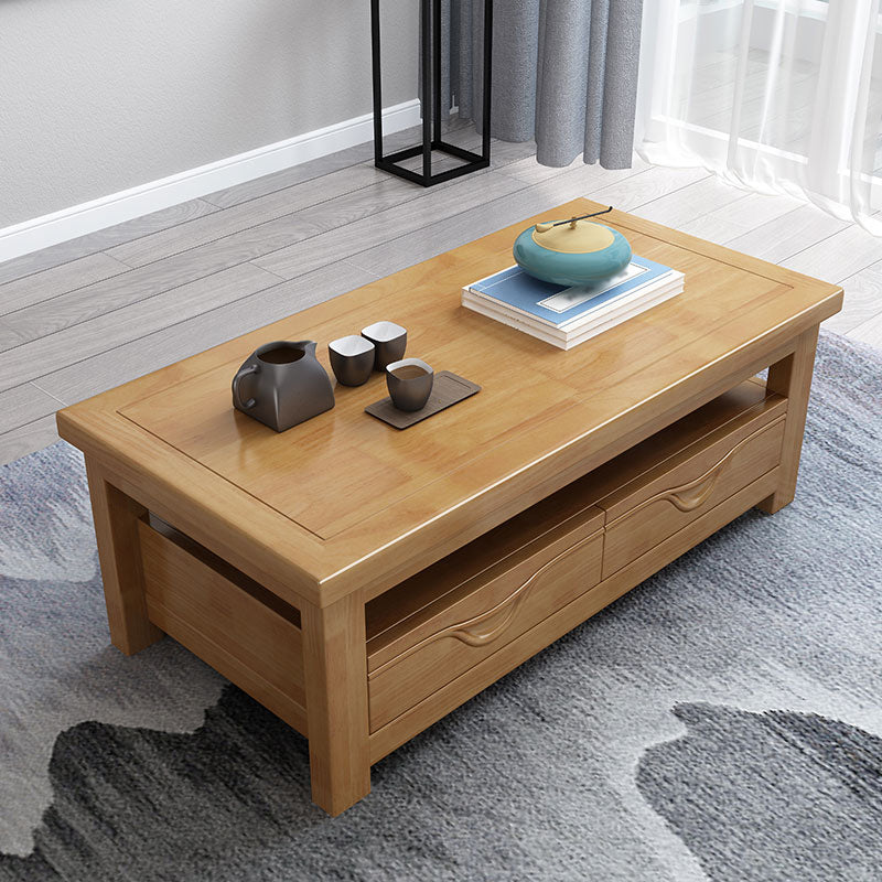 Modern Style Rectangular Solid Wood Table 4 Legs Base with Drawer Coffee Table