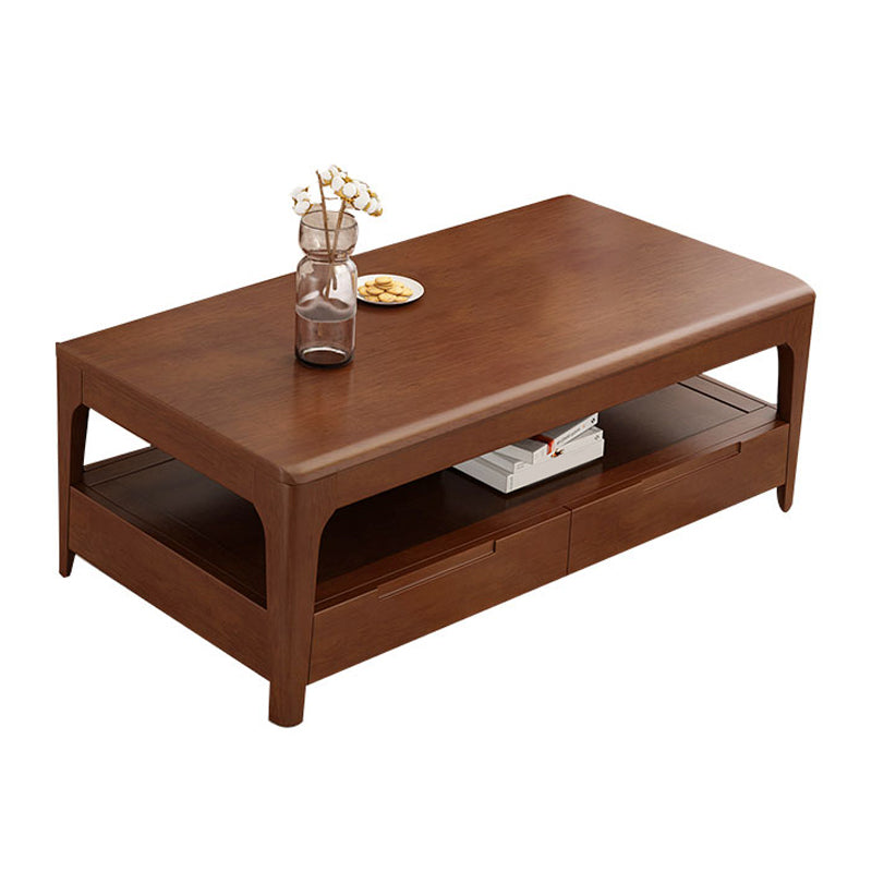 Modern Style Rectangular Solid Wood Table 4 Legs Base with Drawer Coffee Table