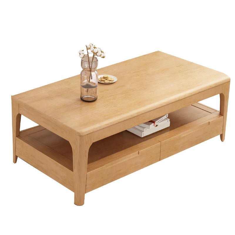 Modern Style Rectangular Solid Wood Table 4 Legs Base with Drawer Coffee Table