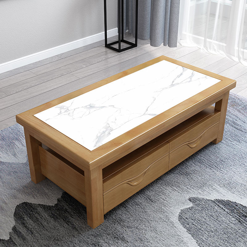 Modern Style Rectangular Solid Wood Table 4 Legs Base with Drawer Coffee Table