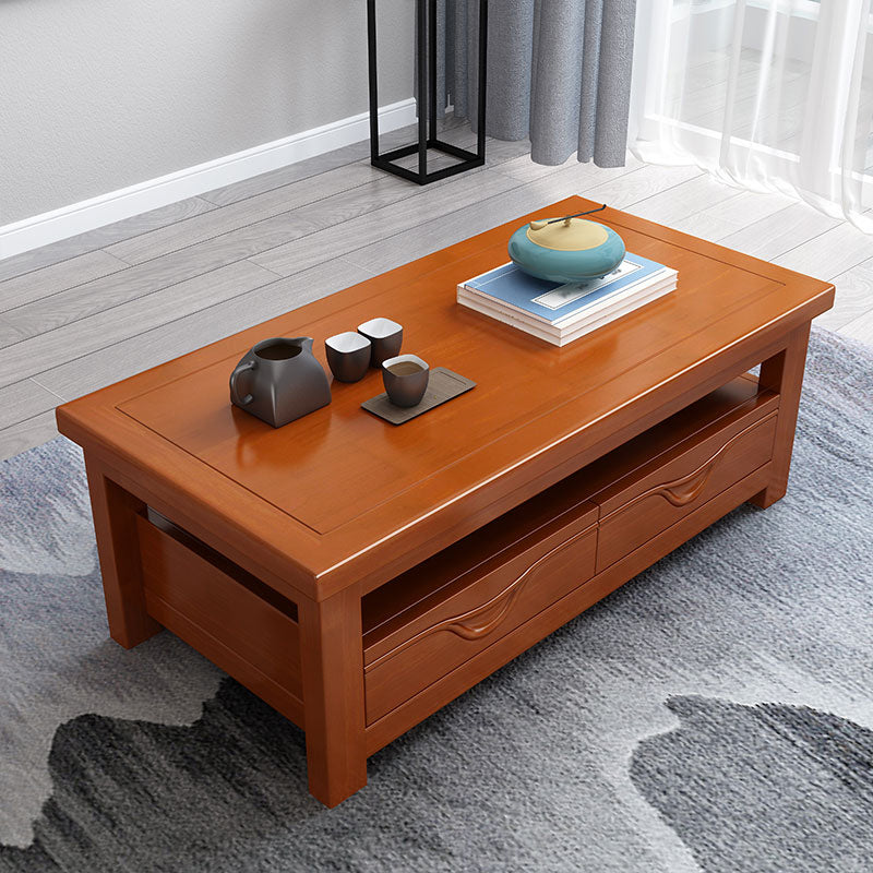 Modern Style Rectangular Solid Wood Table 4 Legs Base with Drawer Coffee Table