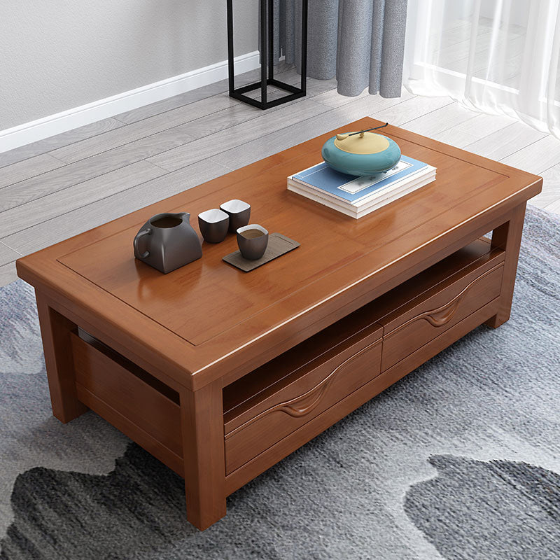 Modern Style Rectangular Solid Wood Table 4 Legs Base with Drawer Coffee Table