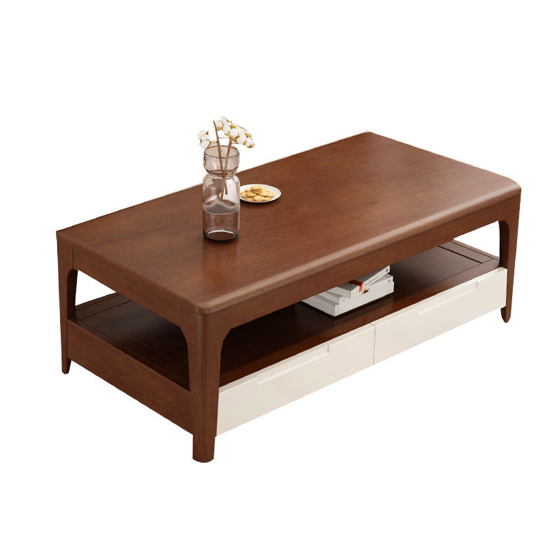 Modern Style Rectangular Solid Wood Table 4 Legs Base with Drawer Coffee Table