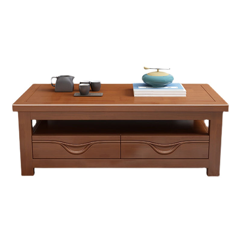 Modern Style Rectangular Solid Wood Table 4 Legs Base with Drawer Coffee Table