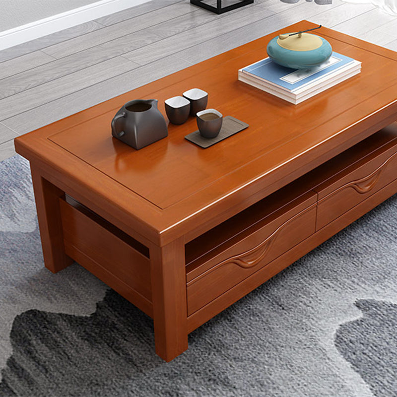 Modern Style Rectangular Solid Wood Table 4 Legs Base with Drawer Coffee Table