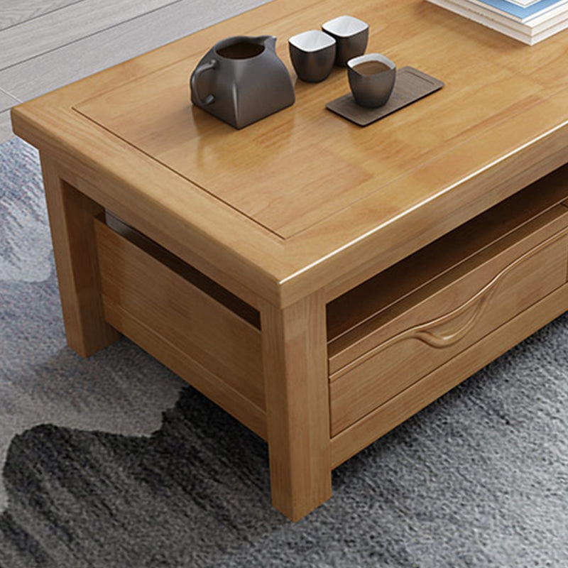 Modern Style Rectangular Solid Wood Table 4 Legs Base with Drawer Coffee Table