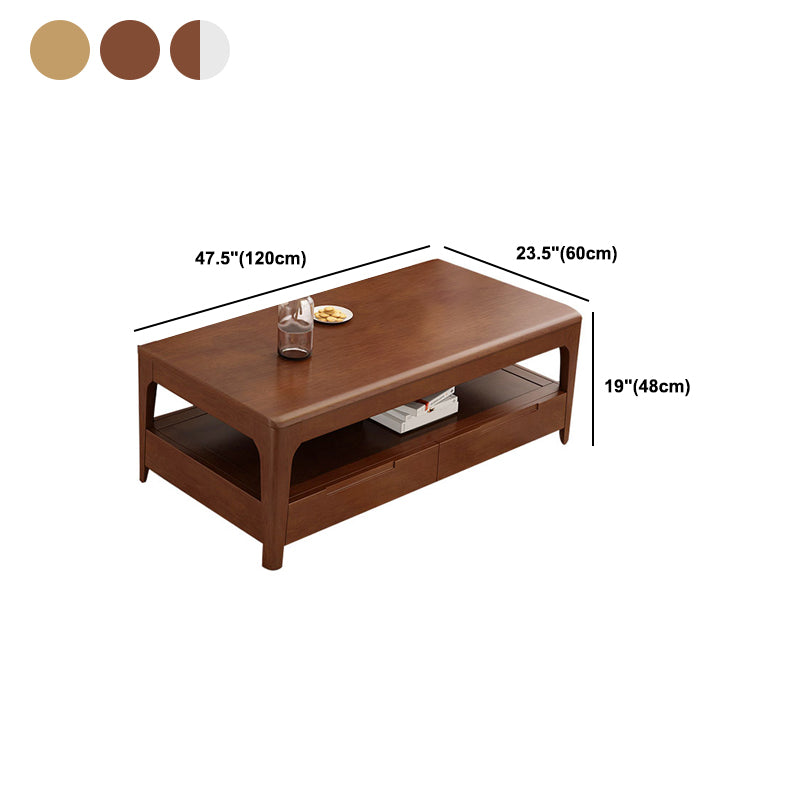 Modern Style Rectangular Solid Wood Table 4 Legs Base with Drawer Coffee Table