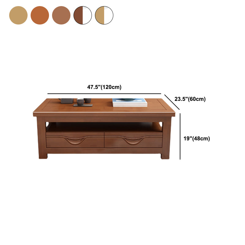Modern Style Rectangular Solid Wood Table 4 Legs Base with Drawer Coffee Table