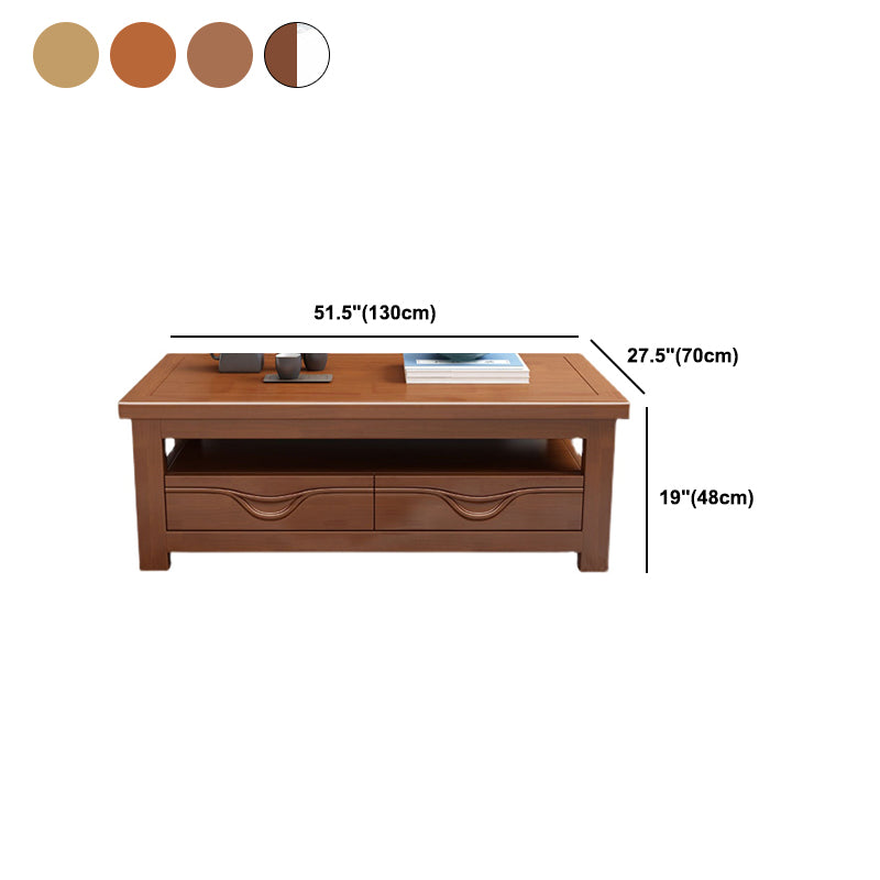 Modern Style Rectangular Solid Wood Table 4 Legs Base with Drawer Coffee Table