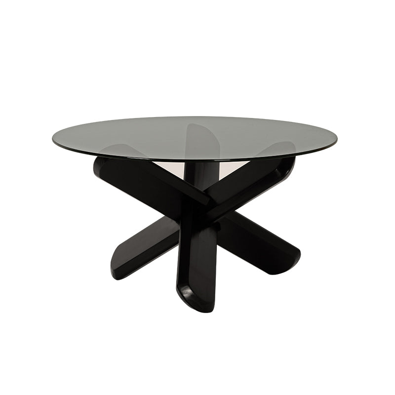 Modern Round Glass Coffee Table 17.7" H Cross Legs Cocktail Table