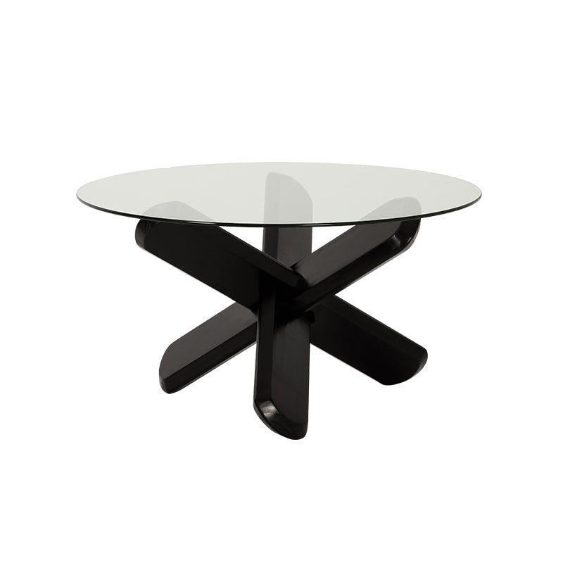 Modern Round Glass Coffee Table 17.7" H Cross Legs Cocktail Table