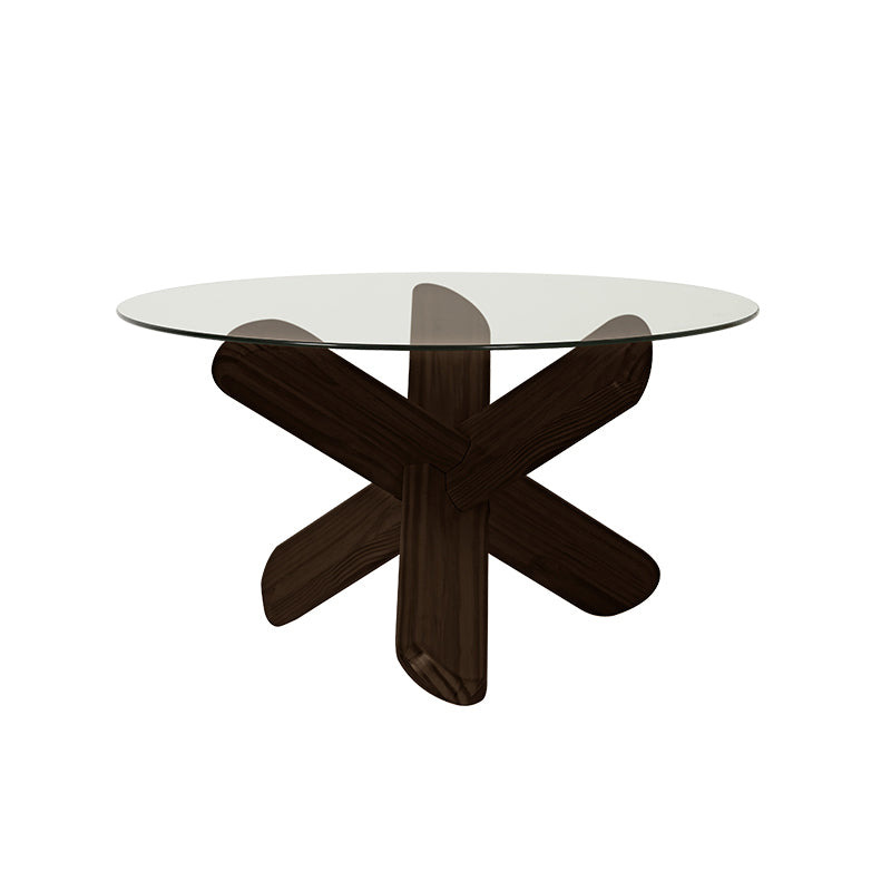 Modern Round Glass Coffee Table 17.7" H Cross Legs Cocktail Table