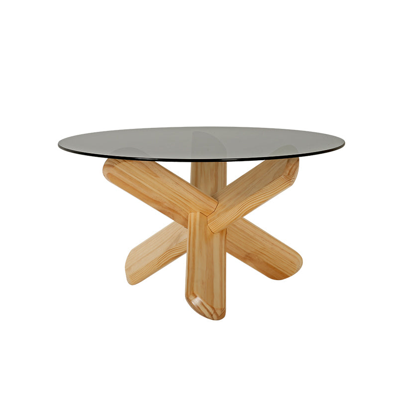 Modern Round Glass Coffee Table 17.7" H Cross Legs Cocktail Table