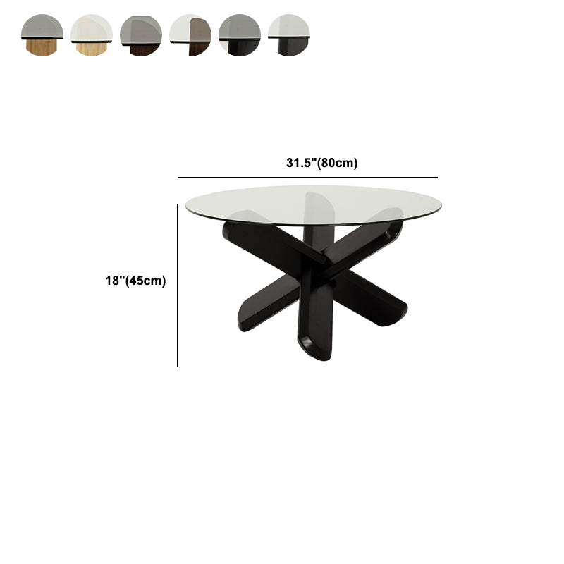Modern Round Glass Coffee Table 17.7" H Cross Legs Cocktail Table