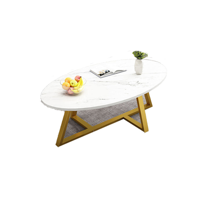 Glass Open Shelf Cocktail Table Oval Minimalist Modern Coffee Table
