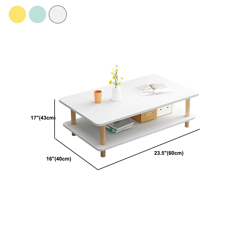 17" H Modern Rectangle Wooden Coffee Table 4 Legs Cocktail Table with Shelf