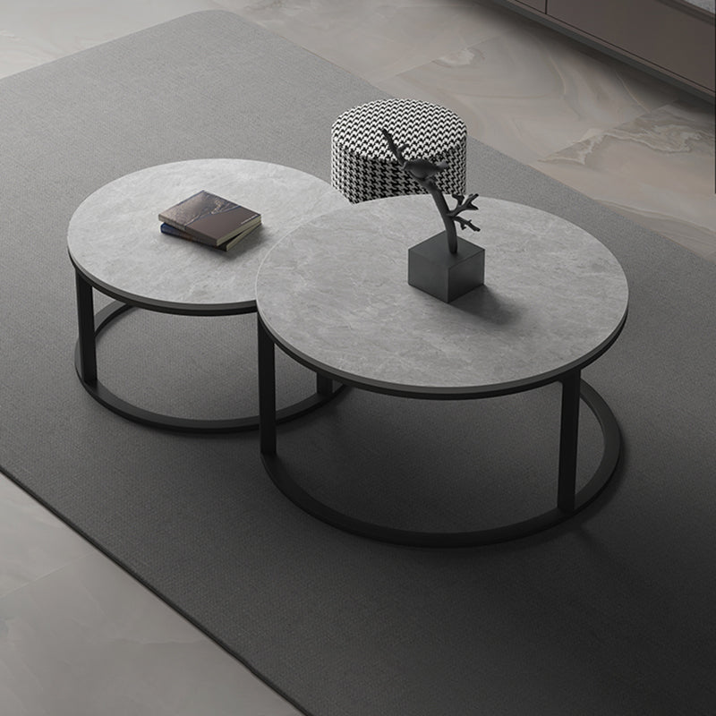 Slate Round Coffee Table 2 Piece Modern Minimalist Bunching Tables