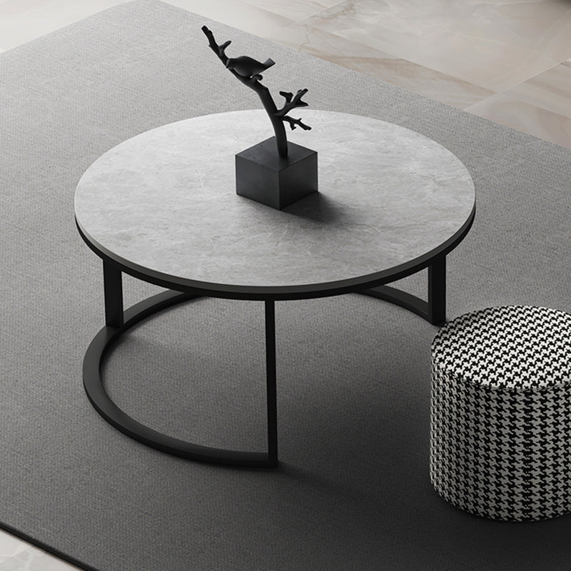 Slate Round Coffee Table 2 Piece Modern Minimalist Bunching Tables