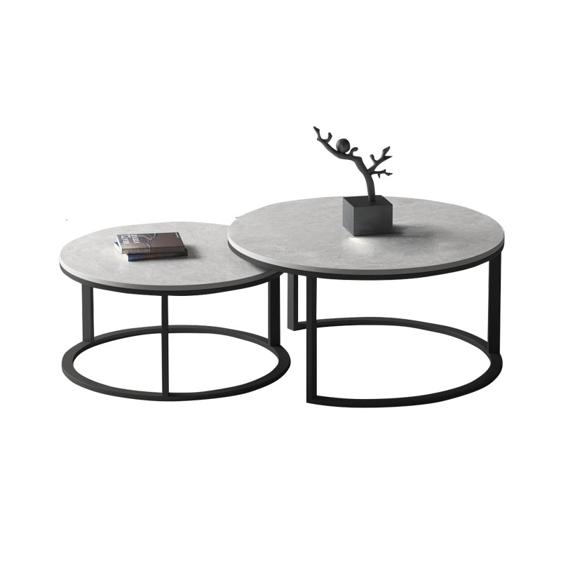 Slate Round Coffee Table 2 Piece Modern Minimalist Bunching Tables